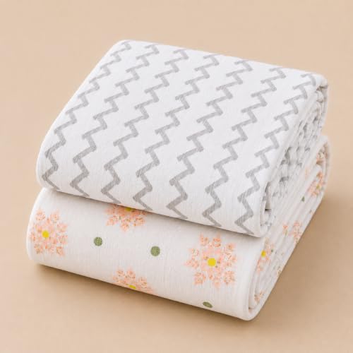 Image of 100% Cotton Muslin Baby Swaddle & Bath Towel, 120 x 120 cm (47 x 47 Inches), Soft & Breathable Newborn Baby Swaddle Wrap, Lightweight Cotton Baby Blanket, 0-18 Months, Zig Zag + Leaf Dot, Set of 2