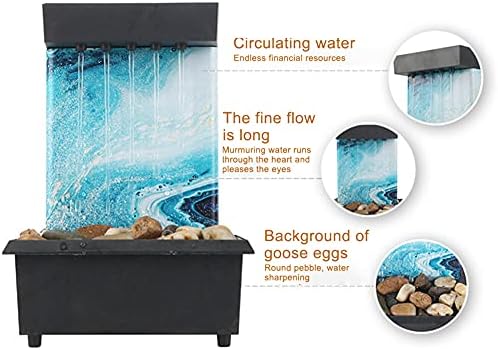 POHOVE Tabletop Water Fountain,Portable Indoor Meditation Waterfall Decoration,USB/AA Battery Cobblestone Tabletop Fountain Relaxing Water Sound Water Feature for Desktop Table Decorative(Blue)