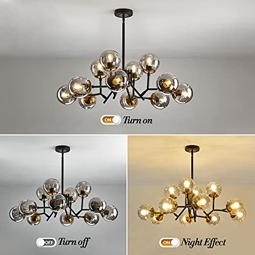 Image of UOFUS 12-Light Mid-Century Modern Black Sputnik Chandelier with Glass Globe