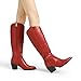 DREAM PAIRS Womens Cowboy Boots Wide Calf Comfortable Pull On Zipper Chunky Heel Pointed Toe Embroidered Western Cowgirl Knee High Boots Ladies Retro Tall Boot,Size 9,Red,SDKB224W