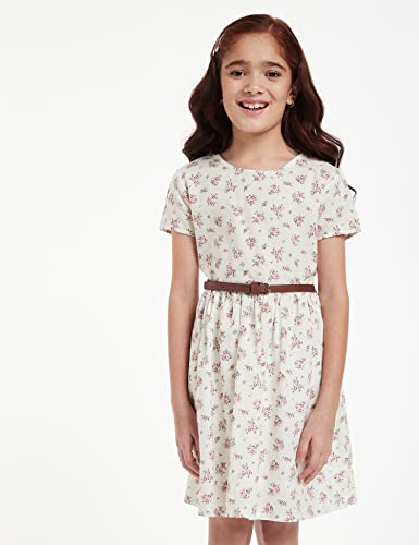 Image of Amazon Brand - Jam & Honey Girl's 100% Soft & Pure Cotton Comfortable and Stylish Printed Woven Dress with Short Sleeves and Belt - Perfect for Every Occasion