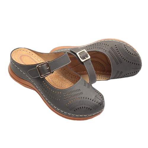 Sandales compensées vintage femme nu-pieds talon moyen gris