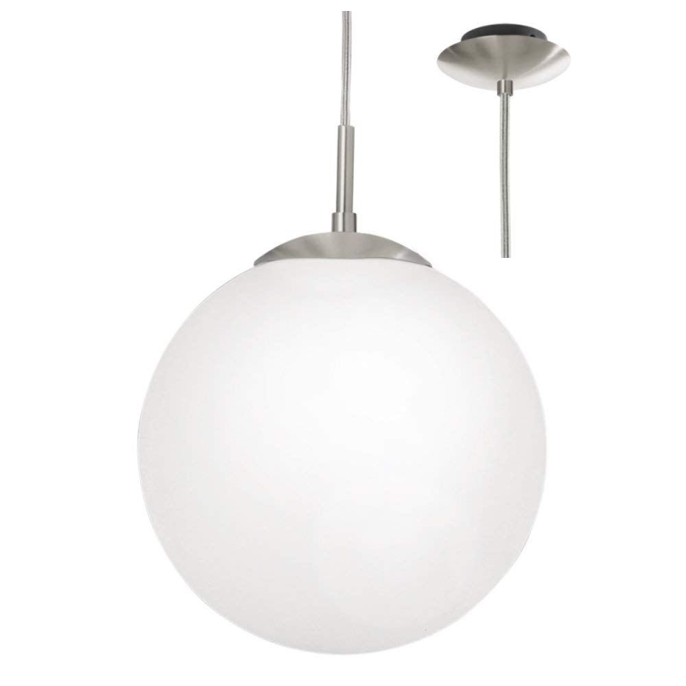 Britalia Satin Nickel & White Opal Glass Globe Shade Modern Pendant Ceiling Light | 25Cm Diameter | 1 X Es E27 Lamp Bulb Required (Not Included) | 240 Volts