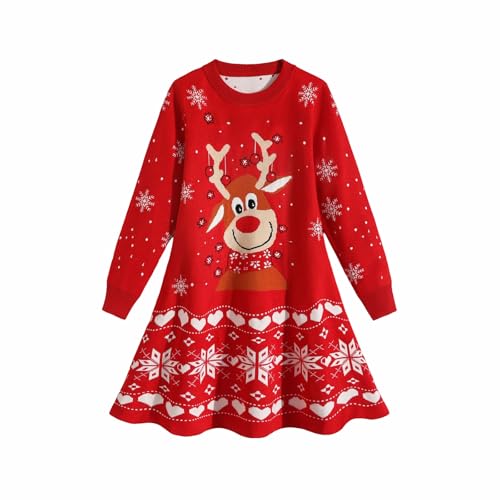 Robe pull de Noël pour filles chaude en tricot doux anti-grattage