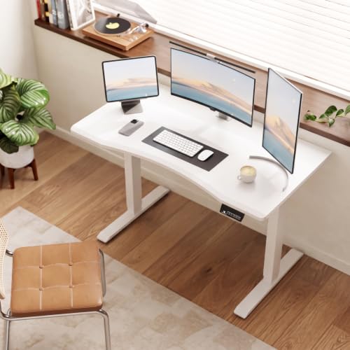 Image of Solid Wood Electric Standing Desk 47.2 inchx23.6 inchHome Office Desk,Adjustable Workbench with 3 Stages Single Motor, Computer Workstation with T-Shaped Metal Bracket,Walnut Standing Desk for Gaming(1 Box)