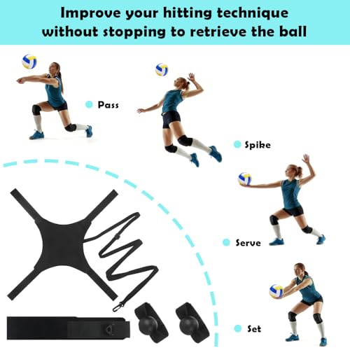 image for RYNEX Adjustable Volleyball Solo Training Set with Serve Trainer & Reb