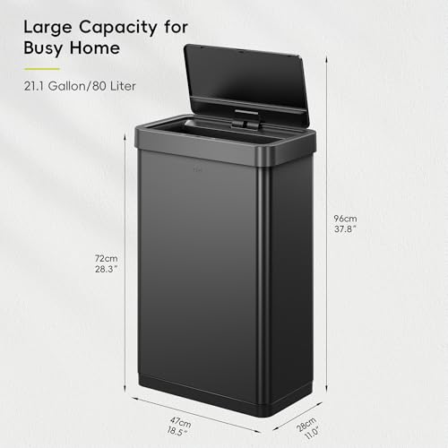 Image of EKO Mirage X 80 Liter / 21.1 Gallons Motion Sensor Trash Can or Recycling Bin, Automatic Large Kitchen Trash Can Touchless, Stainless Steel, Matte Black