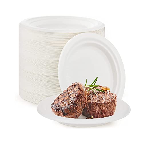 Piatti di carta super rigidi, 100% biodegradabili e compostabili, piatti monouso ecologici bianchi in bagassa, 100 pezzi (22,9 cm)