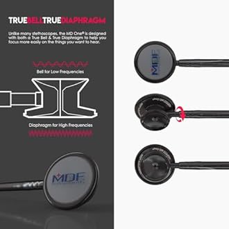 MDF Instruments, MD One Stainless Steel Premium Dual Head Stethoscope, Adult, Black Tube, Black Chestpieces-Headset, MDF777BO