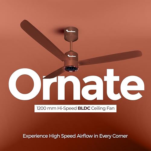 Image of Khaitan Ornate- 1200mm BLDC Ceiling Fan with Remote | 5 Star Rated | Durable & Long-lasting | Energy Saving | 3-Years Warranty | Pack of 1 | Timber Gold