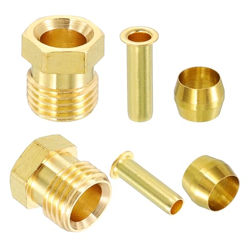 uxcell 4 Set Fit for 6mm Tube Brass Compression Assortment Kit, Sleeve Ferrule & Nut Kit & Insert Tube Fittings for Water Oil Air Pipe