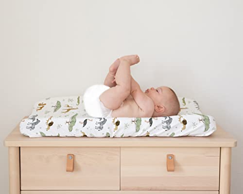 Image of Baby Changing Pad Cover 2-Pack for Boys, Girls (Safari Adventure) - Premium Fitted Sheets Baby Diaper Changing Table Cover - Buttery Soft Cotton Blend