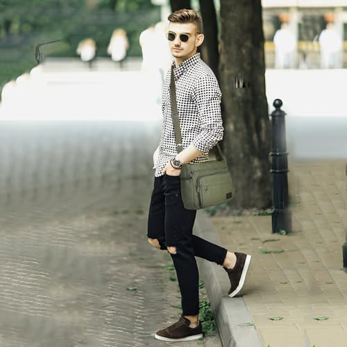 JAKAGO Wasserdichte Umhängetasche Herren,Multi-Tasche aus Segeltuch 15 Zoll Messenger Bag Arbeit Taschen für Herren & Damen,für Schule Reisen Arbeiten täglicher Gebrauch, Grün