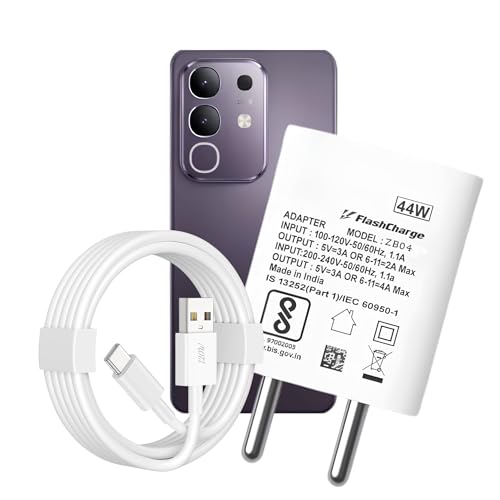 Image of 44W Type C Flash Charger Adapter Compatible with Vivo V40e /V40 /V40 Pro /V40e /Y300 5G /Y28e /Y28s /T3 Lite /Y58 /Y200 Pro /V30e /Y18i /Y18 /Y18e /V30 /V30 Pro /V29