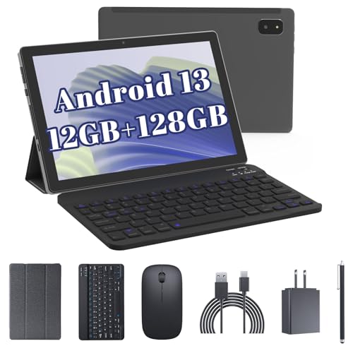 Tabletas, Personal Computer Aheadthink Tablet Android 13 Tablet de 10.4 pulgadas con funda para teclado, mouse Stylus 2 en 1, kit de tablet de 16 GB+128 GB, 1 TB expandible tablet de 10.4...