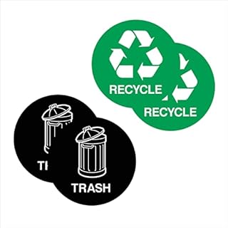 4x Recycling Stickers for Bins 125mm Circles Self Adhesive Waterproof Vinyl Black & Green