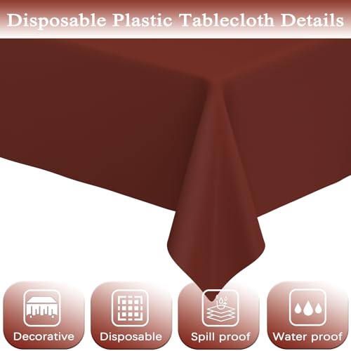 Image of WNINK 2 Pack Maroon Tablecloths Burgundy Disposable Table Covers 54 inch x 108 inch Table Cloths for BBQ Birthday Picnic Bridal Shower Engagement Wedding Plastic Table Cloths for Parties