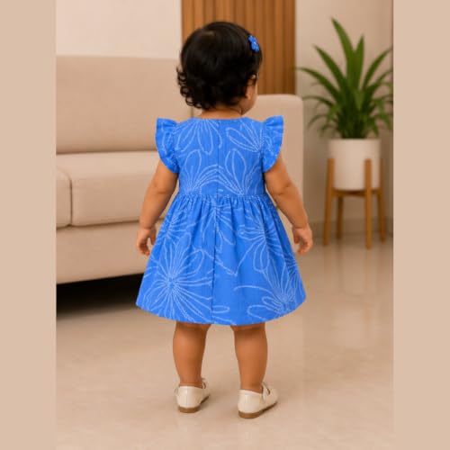 Image of Lilimi Toddler Baby Girl Cotton Muslin Dress, Breathable Flutter Sleeve Button-Front Cute Frocks