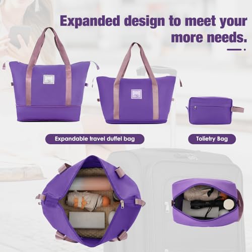 Softside Expandable 3 Piece Luggage Set with Duffel Bag Upright Spinner Lightweight Travel Suitcase Softshell Luggage Sets (Purple + Polyester)4