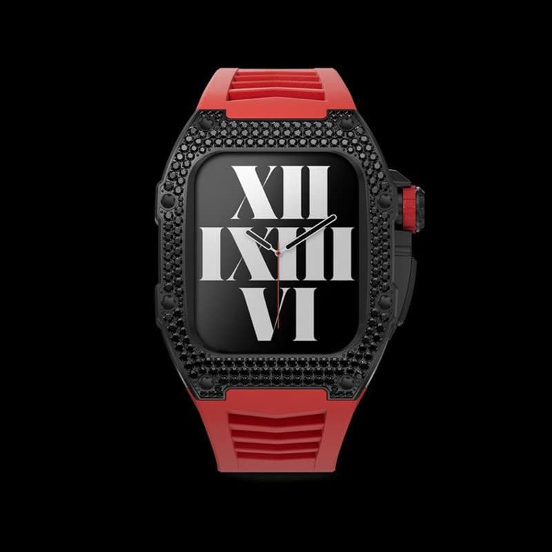 cnhkau 44mm 45mm luxury diamond case for apple watch 8 band series 7 6 5 4 se men rubber strap for iwatch 8 case mod modification kit color sr diam