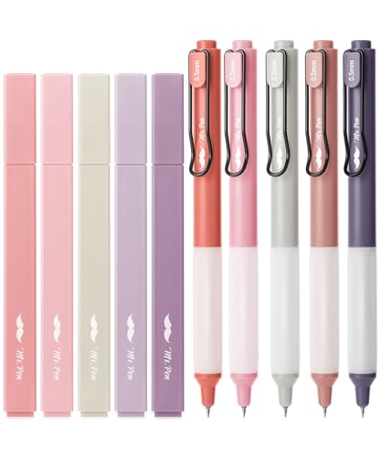 Mr. Pen- Aesthetic Highlighters and Gel Pens, 10 Pack, Pastel, Cute Highlighters Assorted Colors, Black Ink Aesthetic Gel Pens 0.5mm