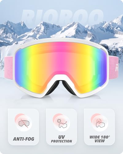 RIOROO Ski/Snowboard Goggles for Men Women, OTG Snow Goggles Anti Fog 100% UV Protection Snowboarding Goggles - Thumbnail 2