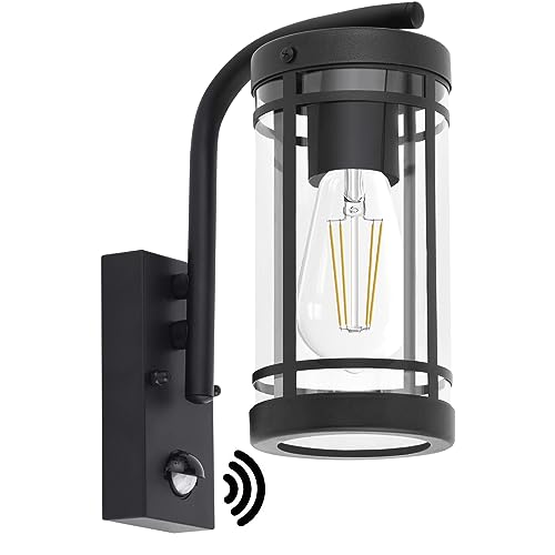 qfzwj Aussenlampe mit bewegungsmelder-Edelstahl Schwarz Außenlampe wand,IP44 wasserdicht, E27 Fassung, Moderne Wandbeleuchtung für Garten, Fassade...