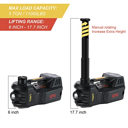 Electric Car Jack Tyayt 5 Ton Electric Hydraulic Jack With Touch Screen For Suv Sedans 12V Electric Car Lift Floor Jack With Tire Inflator Pump For Tire Change(Black) #TOP1