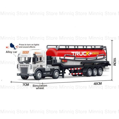 Image of Oil Tanker Trailer Transport Truck with Lights and Sounds Friction Powered Trailer Model Diecast Truck Toys Best Birthday Gift for Kids (Oil Tanker Trailer Truck)