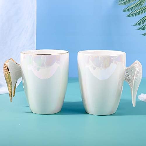 Miniatura 3 de Taza de café de cerámica con alas de ángel de 14 onzas, tazas de ángel, buenos regalos para mujeres, damas de honor, día de la madre (blanco)