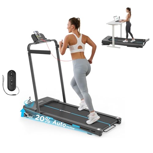 GEOTECH Heavy-Duty Walking Pad Treadmill with 20% Auto Incline 400lbs Capacity 4HP Brushless Motor Ultra-Quiet Compact Folding Treadmill Under Desk Treadmill for Home & Office Use