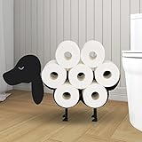 Dog Toilet Paper Roll Holder, Funny Black Puppy Free Standing Metal Toilet Roll Tissue Storage Stand, Bathroom Floor Accessories Decorations