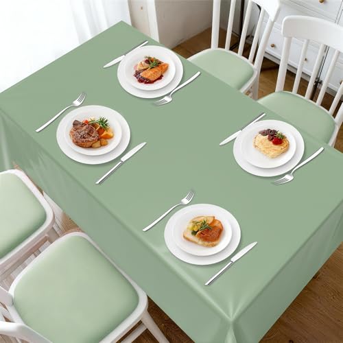 Image of Childom 2 Pack Sage Green Tablecloths,54 inchx108 inch Plastic Table Cloth Disposable for Rectangle Tables,Sage Green Table Cover for Dinner Outdoor Picnic Birthday Bridal Wedding Baby Shower Party Decoration