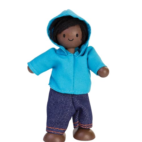 PlanToys® Boy Poseable Wooden Dollhouse Figurine 1:12 Scale 4-Inch Doll