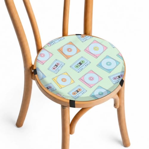 LIFEVYNO CD Cassette Tape Round Chair Cushion 14.7 Inch