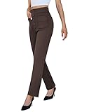 keriffe High Waist Stretchy Womens Dress Pants with Pockets Straight Leg Business Casual Work Trousers Office Slacks Brown