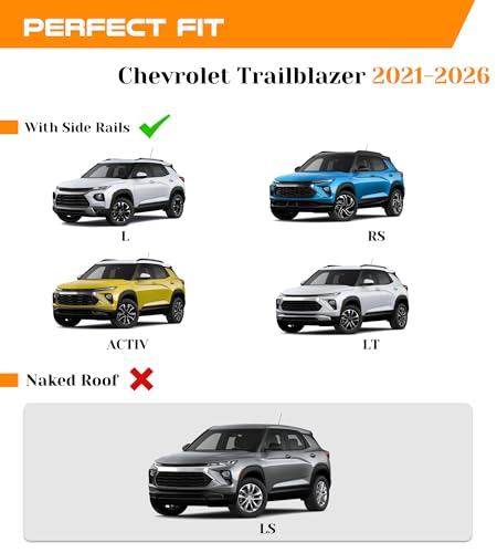 Image of 330 lbs Lockable Roof Rack Cross Bars Fit for 2021-2026 Chevy Chevrolet Trailblazer with Side Rails (Not for LS), Aluminum Crossbars Cargo Carrier, Rooftop Accessories for Bike Kayak Skis