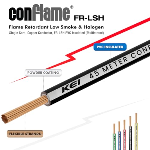 Image of KEI CONFLAME FRLSH 1 sqmm 1 Core Copper Heat Resistant Flame Retardant Low Smoke & Halogen - Lead Free House Wire for Domestic & Industrial Electrical Wiring (Black, 45 Meters)