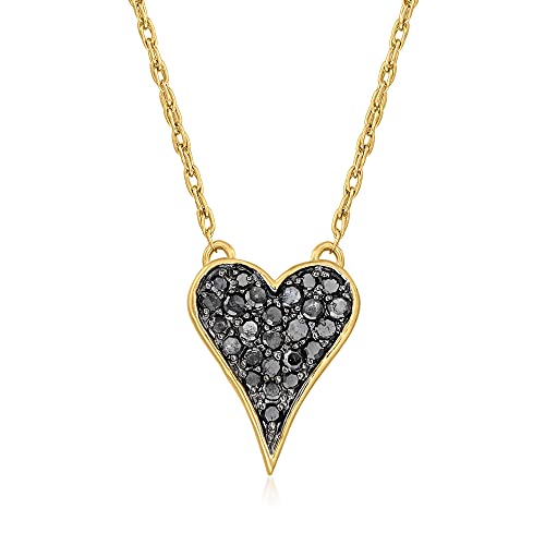 Ross-Simons 0.17 ct. t.w. Black Diamond Heart Necklace in 18kt Gold Over Sterling. 18 inches