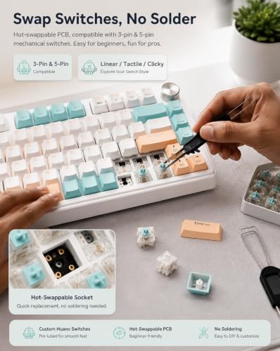 Lenovo K5 Pro 75% Wireless Mechanical Keyboard, Hot-Swappable, Peach Mint - image 4