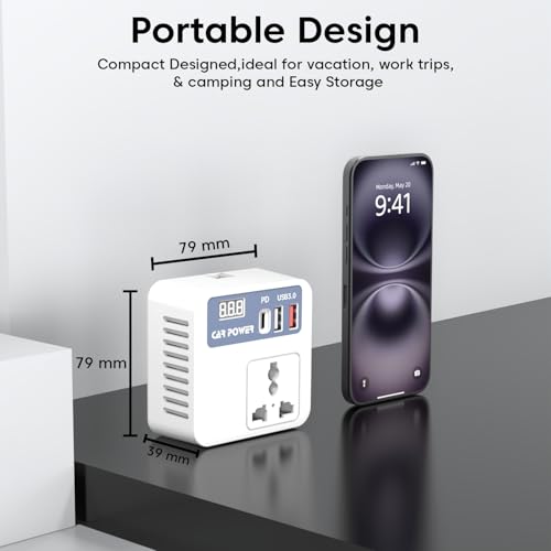 Image of Sounce 150W Car Power Inverter - 12V DC to 220V AC, Dual AC Outlets, 2 USB Ports (3.1A Max) & Type-C Fast Charging, Compact & Safe Laptop Charger for Travel & Camping