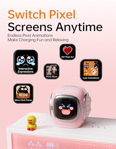 Image of Divoom Dipow 35W, 2026 New USB C Charger Block, Fast GaN Charger with Pixel Screen, Cute Foldable Compact Power Adapter for iPhone 17 /16, Galaxy S25 /S24, Pixel 9 /8, MacBook Air, iPad Pro (Pink)