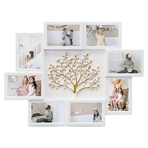HELLO LAURA - Picture Frame Collage Large Wall Hanging Photo Frames Elegant Tree Collage Frame Gifts for Family Friends 4x6 inch Home Wall Decor Gallery Display (White - Gold Tree)