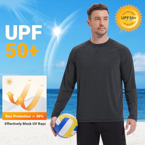 Image of Mens Swim Shirts UPF 50+ Sun Shirts Rash Guard Quick-Dry Fishing T-Shirts