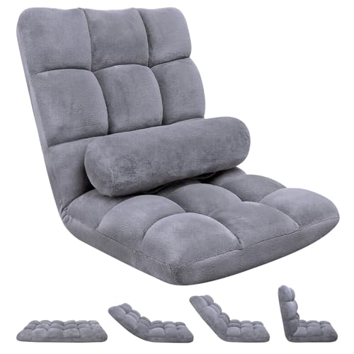HOPERAN Folding Floor Chair, High-Back Reclining Floor Chair with Back Support, 6-Poistion Gaming Floor Chairs for Adults, Couch Recliner, Floor Meditation Chair, Comfy Foldable Floor Seat, Grey by HOPERAN - Used condition - CA$114.81