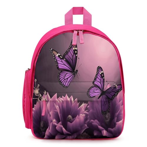 3D Flowers And Purple Butterfly Mini Backpack Light Weight Small Travel Backpack Shopping Travel Daypack