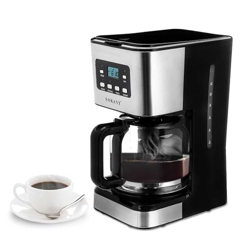 Qawner Kaffeemaschine mit Timer, Edelstahl Programmierbare Filterkaffeemaschine, 12 Tassen, 950...