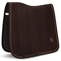 Equimour Dressurschabracke Pure Chocolate – Satin Schabracke für Pferde, anatomisch, atmungsaktiv mit Bamboo Lining & Glitzerborde, veganes Leder-Patch, edles Reitzubehör für Dressur