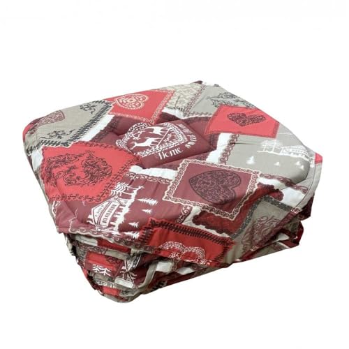 Alpes Blanc - Lot de 6 galettes de chaise 38x38 cm – Motif Chalet Rouge style Montagne – Assise confortable – Fixation solides par lanières