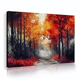 北欧スタイルのキャンバスアートワークペインティング秋の森の小道キャンバスウォールアート抽象的な風景の家の装飾写真寝室リビングルーム20x28cmインナーフレーム
